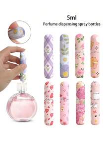 1/4/8件花卉印花香水喷雾瓶，可重复使用的底部填充香水瓶，迷你化妆品瓶，香水，纯露包装工具，多种款式可供选择，送给家人和朋友的生日礼物，节日礼物，适合便携式旅行 5ml