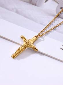 Colar com pingente de cruz cristã de Jesus, 1 peça, para mulheres e homens, correntes de aço inoxidável, gargantilha religiosa, joias, oração, presentes de batismo