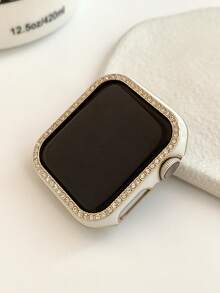 1pc Shiny Rhinestone Decor Hollow Watch Case, With Scratch-Resistant Laser Engraved Frame, Fit For Apple Watch 40/41/42/44/45/46/49mm, Suitable For Apple Watch Series Ultra/SE/11/10/9/8/7/6/5/4, Smart Watch Case Accessory - Hollow White + Gold - View 3