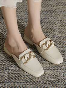 Women's Thick Heel Closed Toe Mule Shoes, Slip-On Casual Loafers, Comfortable Flat Ladies Sandals For Spring/Summer 2025