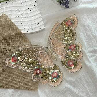 1pc Glittery Butterfly Embroidered Patch, Suitable For DIY Skirt, Jumpsuit And Clothing Decoration