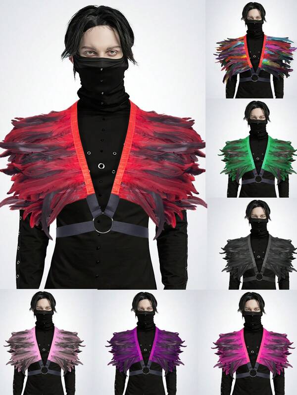 Cape châle en plumes artificielles gothiques, costume d'Halloween pour hommes