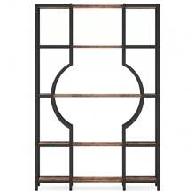 Sweiko 5-stöckiges Bücherregal und Bücherregal, Büroregal, Vielseitige Einlegeböden, Ausstellungsregal, hohes Vintage-Bücherregal mit 12 offenen Ausstellungsböden, Großer Stauraum und Ausstellungsraum, Elegantes geometrisches Design, Bücherregal aus Holz mit Metallrahmen für Heimbüro, Wohnzimmer, Schlafzimmer, Veranden, Innenhöfe, Terrassen(Braun)