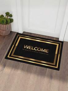1pc Gold Framed Black Patterned Bathroom Mat, Bathroom Floor Mat, Anti-Slip Bathroom Mat, Modern Simple Design, Absorbent & Anti-Slip Kitchen Mat, Flannel Bathroom Anti-Slip Mat, Suitable For Bathroom, Living Room, Bedroom, Kitchen, Shower Stall, Home Decor, Shower Room And Party Carpets, Bathroom Decor, Bathroom Mat, Bathroom Accessories Back To School - Multicolor - View 2