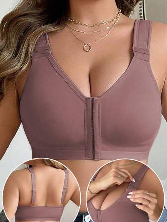 加大码日常舒适前扣无钢圈文胸