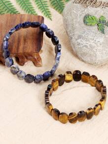 1 pieza Brazalete de piedra natural CSJA para hombres y mujeres, pulsera con cuentas ovaladas facetadas de obsidiana, cuarzo rosa, cristal de roca y ojo de tigre, joyería de verano, regalo