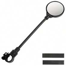 360° Rotating Adjustable Bicycle Rearview Mirror | Wide-Angle Lens & Flexible Long Arm – Easy Installation For Mountain Bikes, Electric Scooters & Light Vehicles | Black ABS Frame, Rotundity Mirror | Essential  Bike Accessory