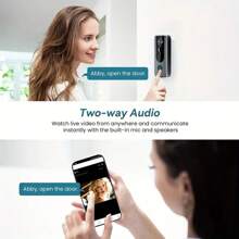 Sonnette vidéo intelligente sans fil Tuya - Système de sécurité domestique avec sonnerie, Wi-Fi 2,4 G, vision nocturne, audio bidirectionnel, notifications en temps réel, transformation vocale, stockage sur le cloud et carte SD pour une utilisation intérieure et extérieure, système de sécurité intérieur | Sonnette sans fil pour smartphone pour l'entrée
