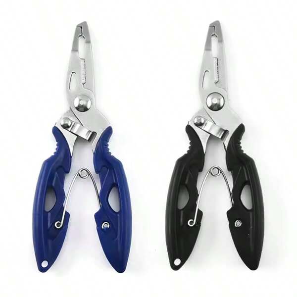 1pc Multifunctional Fishing Pliers, Non-Slip Handle, Stainless Steel Fish Hook Remover, Fishing Braiding Scissors Gear Accessories, With Tether Fly Fishing Tool, Quick Hook Removal - Durable Blue/Black Fishing Tackle, Suitable For Anglers