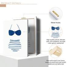 2 件/套无框水彩复古风格泳衣艺术帆布画，海军蓝和白色泳衣艺术，海滨别墅装饰，湖畔别墅墙壁艺术，儿童房装饰，海报，墙壁艺术，房间装饰用品，沿海装饰墙壁艺术 - 彩色 - 查看 7