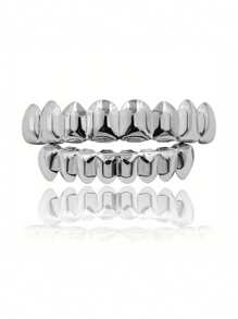 1 peça/2 peças Grillz de dentes com glitter de Hip-Hop, Cor Dourada com 8 dentes superior e inferior, Acessórios de fantasia de rapper unissex para festa de Halloween