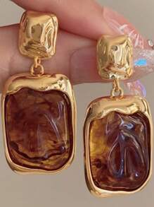 1 Pair Asymmetrical Metal & Resin Dangle Drop Earrings, Unique European Style, Suitable For Women/Girls, Travel, Wedding, Birthday Gift