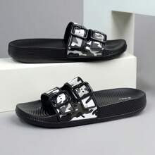 Herren Lässig Slides, bequeme Sandalen, runde Zehenpartie, modische Outdoor-Strandpantoffeln