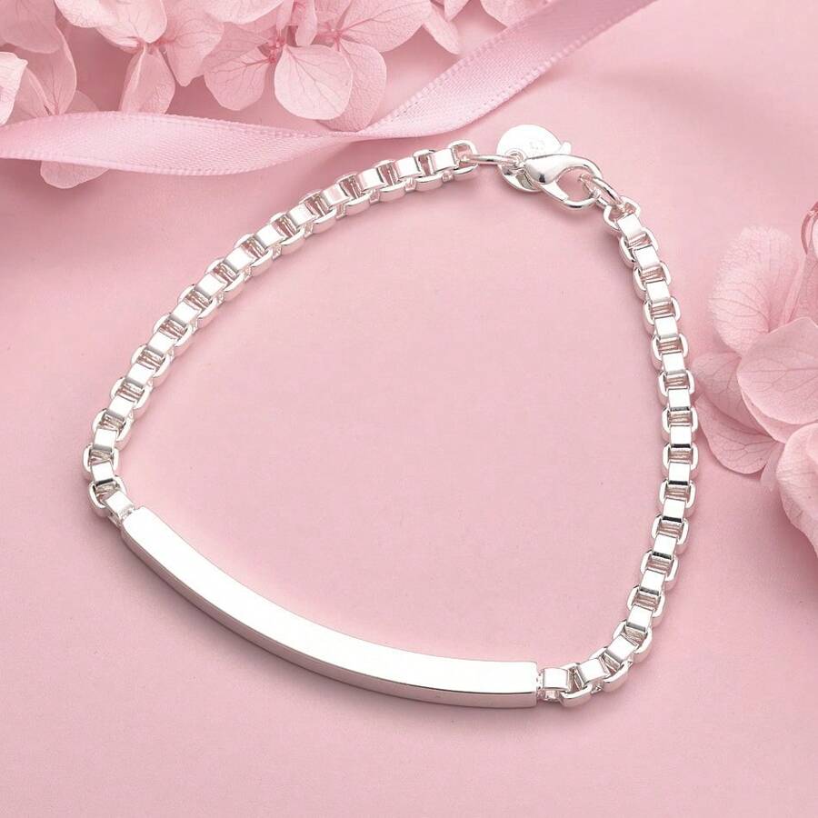 Exquisite 1pc 925 Silver Plated 8 Inches 4MM Box Chain Hip Hop Bracelet For Women Men Fashion Luxury Gift Party Charm Jewelry - Silver - View 1