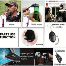 Self Defense Keychain Full Set For Women, Safety Keychain Set With Personal Alarm And Window Breaker, 9 Pcs Protective Keychain Accessories For Women Halloween - A - 查看 14