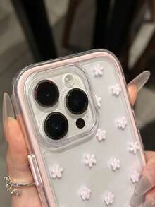 Cute Floral Flower Rhinestone Transparent Phone Case Compatible With IPhone 16 15 Pro Max 13 Pro 14 12 11 Cases Stylish Girl Soft Back Shell - Pink - View 2