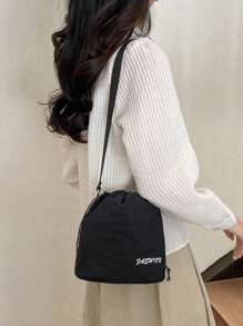 New Summer Nylon Sling Bag - Unique Design Drawstring Shoulder Bag - Japanese Fashionable Pleated Bucket Bag For Women