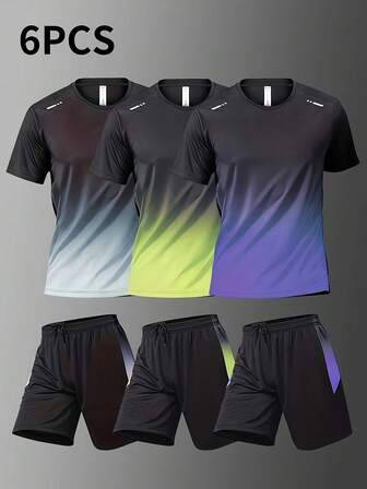 YINGHU Set de 6 piezas de ropa deportiva para hombres, camiseta de manga corta de seda de hielo transpirable, conjunto de ropa deportiva de secado rápido para correr, ciclismo, entrenamiento físico