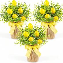 Artificial Flowers In Burlap Bag Vase, Faux Lemon And Eucalyptus Arrangement For Home Office Decoration, Dining Table Centerpiece - Yellow - View 5