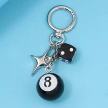 1pc Unisex Handmade Dice Keychain Personalized Subculture Chic Y2K Fashion Accessory Billiard 8 Ball Pendant Mother's Day Gift Cross Goth - White - View 6