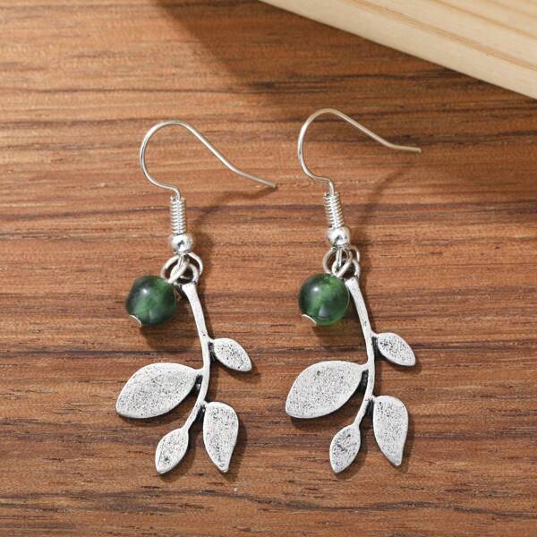 Stylish Minimalist Women Plant Pendant Earrings Set With Synthetic Gemstone, Daily & Festival Gift