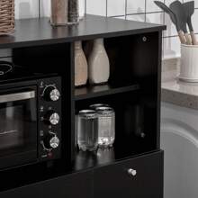 Credenza da cucina per microonde e forno, mobile da cucina con ante, ripiani e cassetto, mobile dispensa moderno in truciolato per soggiorno, 90 x 40 x 120 cm, nero