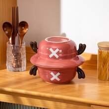One Piece Anime Straw Hat Ramen Bowl Set, With Spoon Chopsticks And Soup Stand, For Pasta Bowl, Instant Noodle Bowl, Anime Themed Ceramic Rice Bowl, Comes With Exquisite Packaging Box, Microwaveable - Purple - View 3