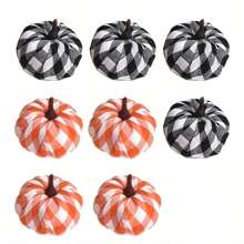 6/8 Stücke bunter karierter Stoff Schaum Künstliche Kürbis Set, beinhaltet 2 verschiedene Farbstile mit je 8 künstlichen Kürbissen, geeignet für Herbst Erntefest Dekoration, Halloween Feiertags Deko, Party Requisiten, zum Selbermachen