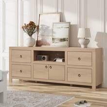 Farmhouse TV Stand For 75/80 Inch TVs, 70" Long Entertainment Center With 6 Storage Drawers & Soundbar Shelf, White Television Consoles Stands For Living Room, Bedroom - 卡其色 - 查看 3