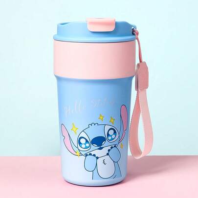 Miniso Stitch Food Party Series Insulated Cup Large Capacity Stainless Steel Straw Cup Water Bottle Large Capacity Cartoon Cute Stitch Portable Travel Coffee Mug Tumbler Gifts 500ml/17oz