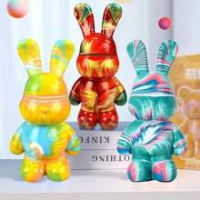 23/33CM Graffiti Fluid Bear Rabbits Piggy Bank DIY White Body Ornament Bunny Model Desktop Decoration Painting Doll Sculpture Crafts