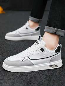 Tenis planos de slip-on casuales para hombres, sencillos y cómodos - Blanco - Ver 3