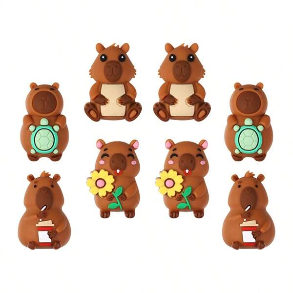 8pcs Cute 3D Capybara Silicone Beads, Fashionable Design Great For DIY Jewelry Making, Bracelet Accessories, Holiday Decorations, Gifts, Pen Accessories And Handmade Decoration Accessories