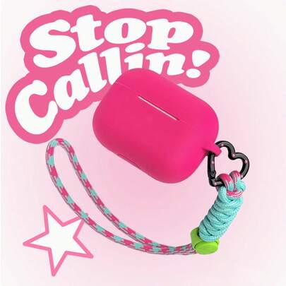 1pc Rose Red Silicone + Love-Shape Carabiner + Lanyard Protective Case, Compatible With Apple 1/2/3, Pro 2nd, Soft Matte Silicone Full Coverage Case With Heart Decor & Lanyard, Anti-Drop