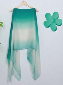 2 件女士柔软撞色渐变披肩花朵发圈套装雪纺披肩彩色发圈发饰套装时尚夏季围巾发饰套装长披肩和围巾头饰套装