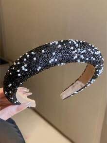 1pc Korean Elegant Luxury Rhinestone Wide-Edge Headband, Women Foam Heightening Crown Washing Face Hairband, Suitable For Party & Daily Use ,Head Piece - Multicolor - View 10