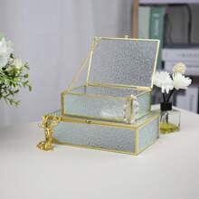 Metal Edged Glass Jewelry Box With Diamond Pattern, Storage Box For Home Use, Gift For Valentine's Day