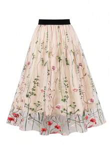 Seaweed Embroidered Mesh Skirt - Màu Khaki - Xem 1