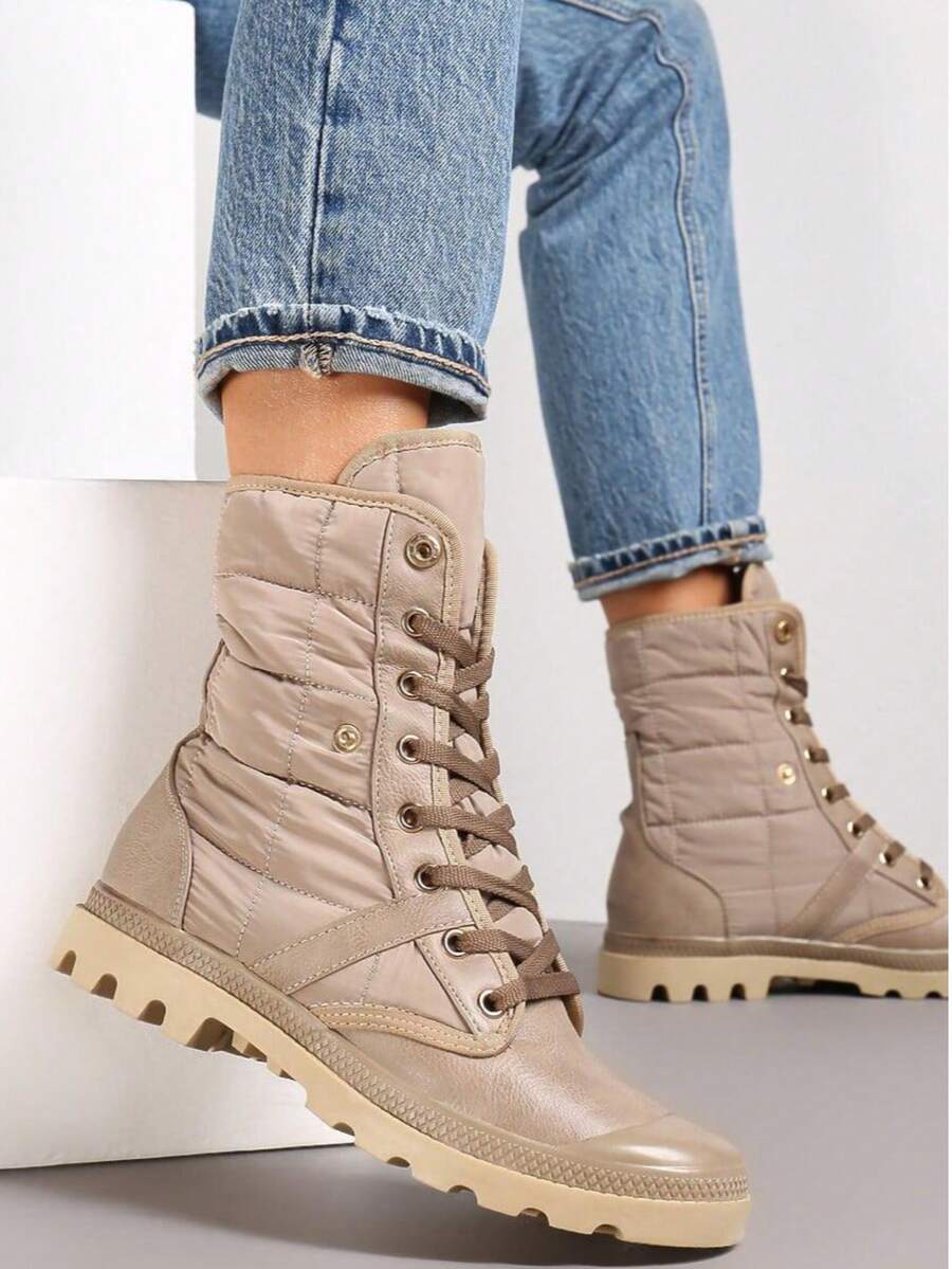 Women's Casual Lace-Up Ankle Boots For Everyday - Beige - View 1