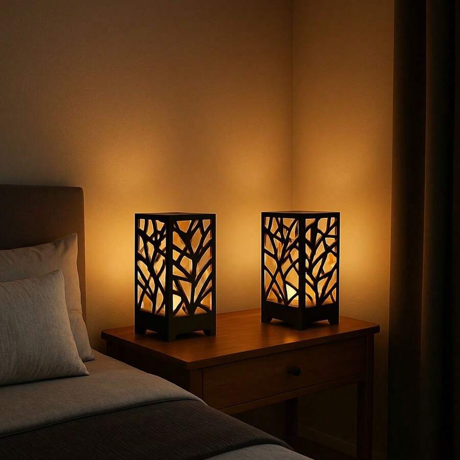 2 Table Lamps Modern Arabesque Bedroom Table Lamp Black Color - 2Agp - 黑色 - 查看 1