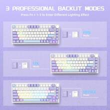 ATTACK SHARK AJAZZ AK820 75% Wired Mechanical Gaming Keyboard, With Knob, Hot-Swappable Switches, Customizable Keycaps, RGB Backlit, Anti-Ghosting, Linear Switches, Suitable For PC/Win, Christmas Gift, New Year 2026 Gift - Purple Blue White/Gray White Yellow/Gray White/White Gray/Black/White - Multicolor - View 5