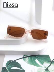 Modische rechteckige Kristall besetzte Gläser hochwertige Damenbrille, vielseitiges lässiges Strandreise Accessoire, einfarbig, PC (Polycarbonat) legere Mode für Frauen, ganzjähriger Preppy-Stil für den Schulanfang rechteckiger Strass-Dekor