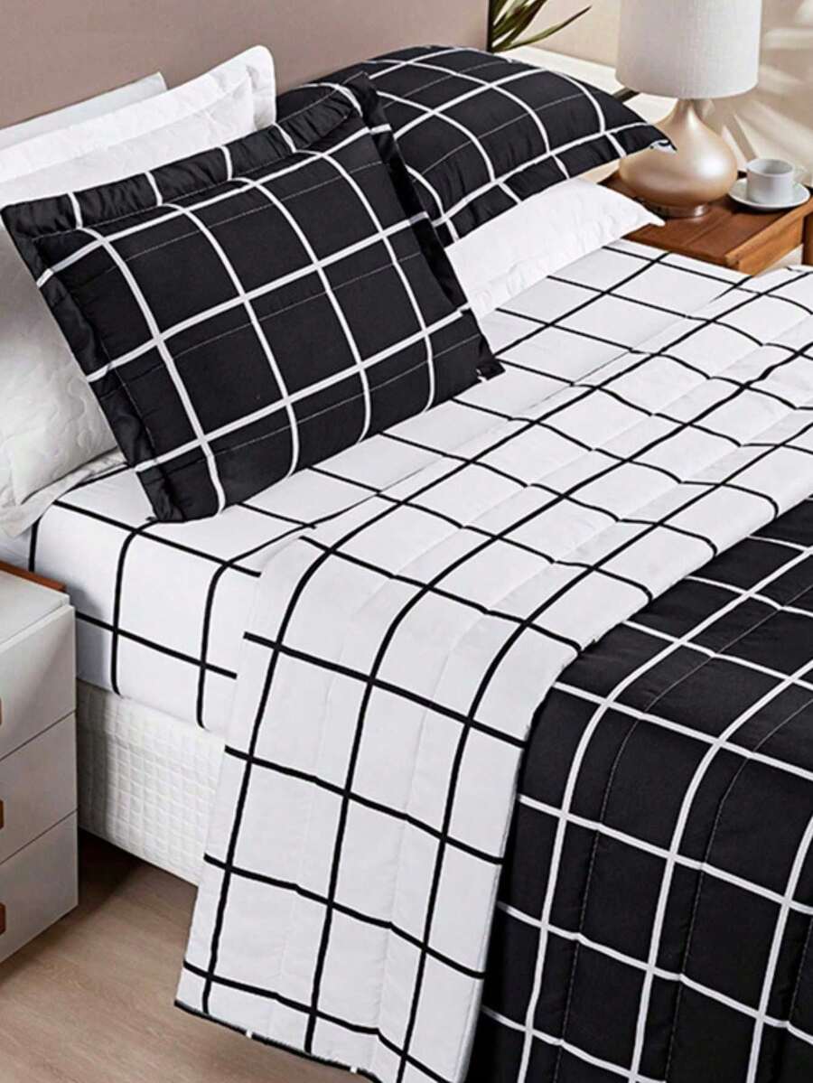 Bedspread 3 Pieces King\Queen\Double\Single Double Sided 200 Thread Count Percale Austin Quilted - màu đen - Xem 1