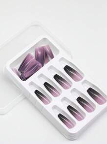 Galaxy Starry Gradient Black Nail Art Glittering Ballet Ultra Violet Flashing Wearing Artistic False Nails Pieces Showing White Nails Effect Press On Nails Nail Supplies