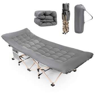 UBRAVOO Klappbare Campingbetten für Erwachsene, robustes, robustes Feldbett mit dicker und weicher Matratze, stärkere, dickere Rohre, Schlafbett für Outdoor-Reisen und Büros, grau mit dickerer Polsterung
