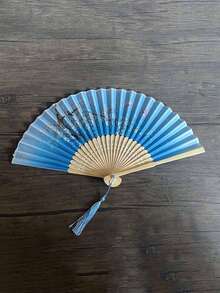 优雅扇子时尚古典复古木制手扇西班牙纯色折扇适用于婚礼和舞会，适合母亲节、婚礼季、毕业季、送给家人和朋友的礼物（流苏颜色随机）