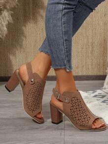 Women's Cross Strap Chunky Heeled Sandals, Outdoor Casual Party Crossing High Heels, Fashion Hook Closure Comfortable
