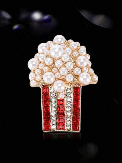 1pc Pearl Popcorn Brooch For Women,Food Brooches,For Bag,Sweater,Coat,Hat,Shoes,Dress,Suit
