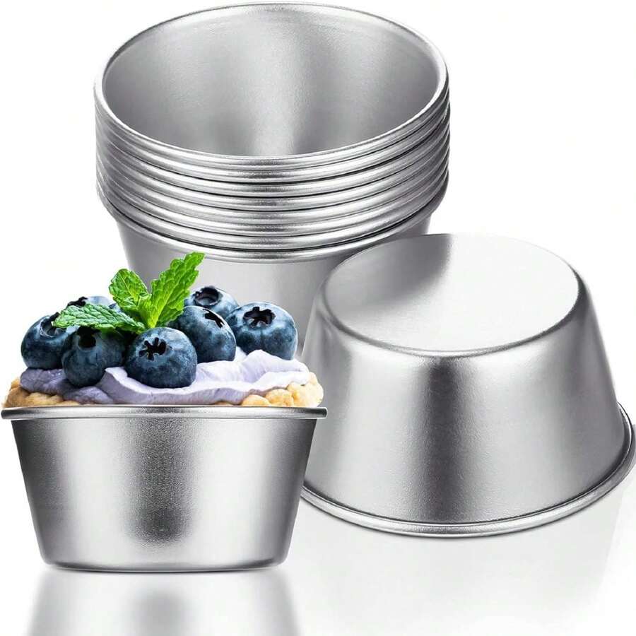10 Tart Moulds Pudding Cups Stainless Steel Dipping Cups Reusable Round Non-Stick Baking Cups Are Suitable For Outdoor Camping Cookware - 1 - View 1