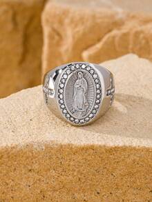 1 件精致圣母玛利亚镶嵌闪亮方晶锆石戒指男士嘻哈日常佩戴情侣不锈钢首饰 - 戒指 - 查看 19